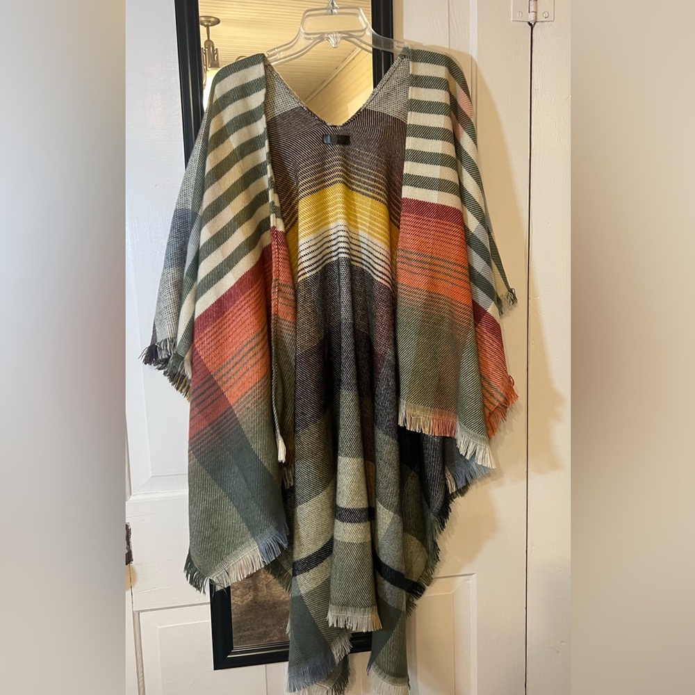 Janice Apparel Multicolor Striped Shawl Poncho OS